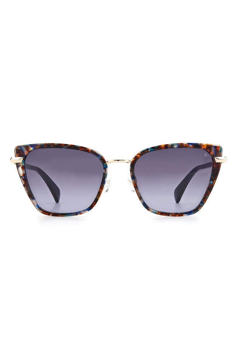rag & bone 56mm Gradient Cat Eye Sunglasses, Main, color, Blue Havana / Grey Shaded