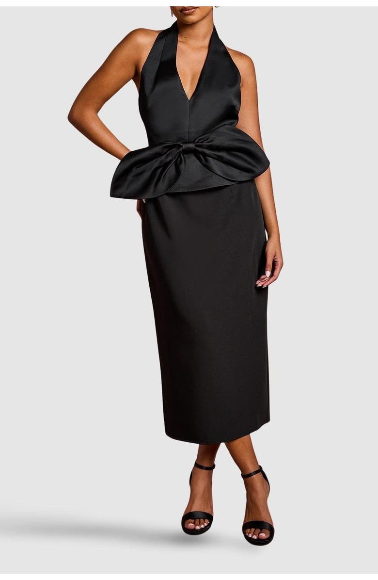 Coast Petite Halter Satin Column Midi Dress, Alternate, color, Black
