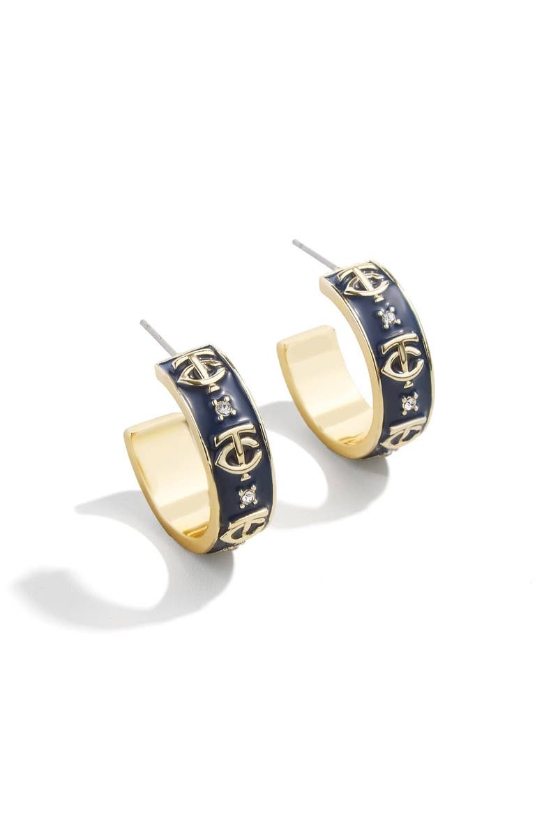 WEAR by Erin Andrews x BaubleBar Minnesota Twins Enamel Hoop Earrings, Main, color, Gold