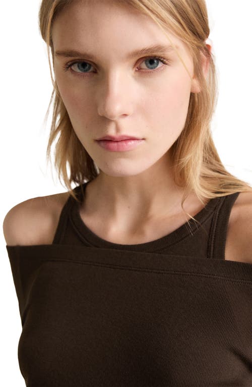 Mango Layered Cold Shoulder Sweater In Brown