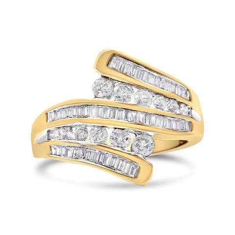 10K Yellow Gold 1 Cttw Diamond Multi Row Bypass Ring Band