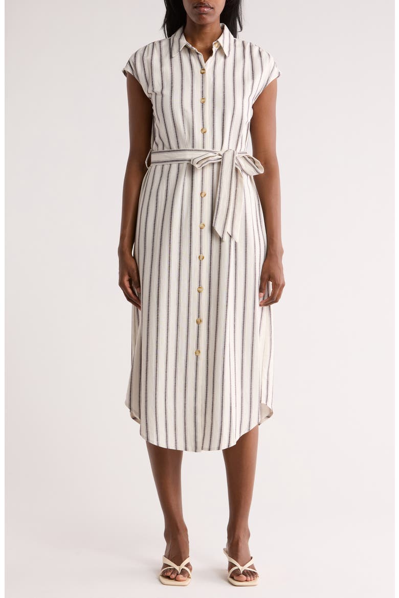 Stripe Cap Sleeve Shirtdress, Main, color, NATURAL