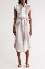 AUGUST SKY Stripe Cap Sleeve Shirtdress