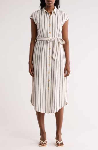 AUGUST SKY Stripe Cap Sleeve Shirtdress
