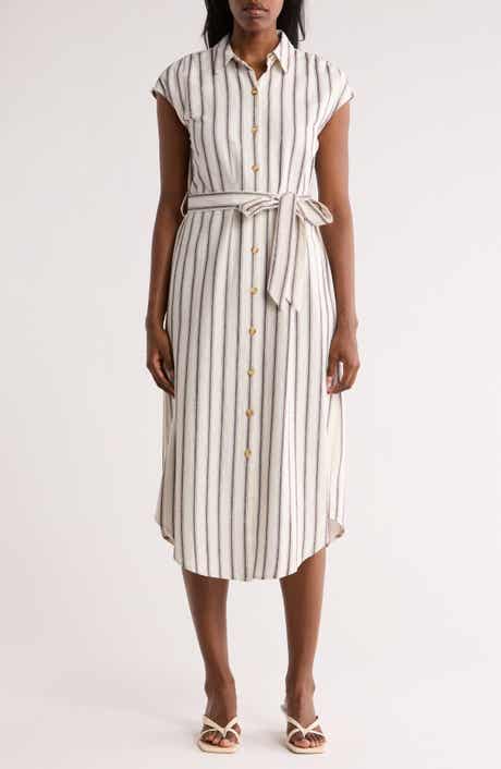 AUGUST SKY Stripe Cap Sleeve Shirtdress