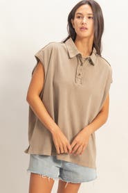 PinkBlush Pigment Dye Sleeveless Polo Oversized Top