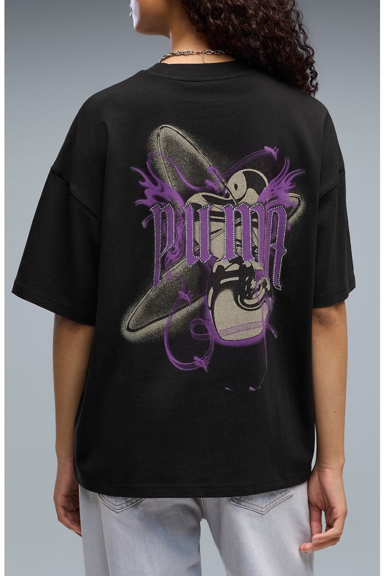 Street Glam Oversize Rhinestone Studded Graphic T-Shirt, Alternate, color, PUMA BLACK