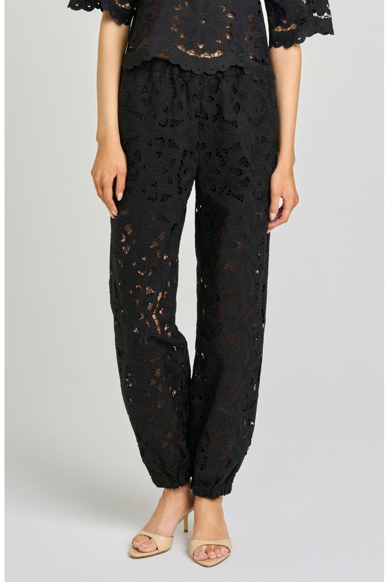 Steph Floral Cotton Lace Balloon Pants, Main, color, BLACK