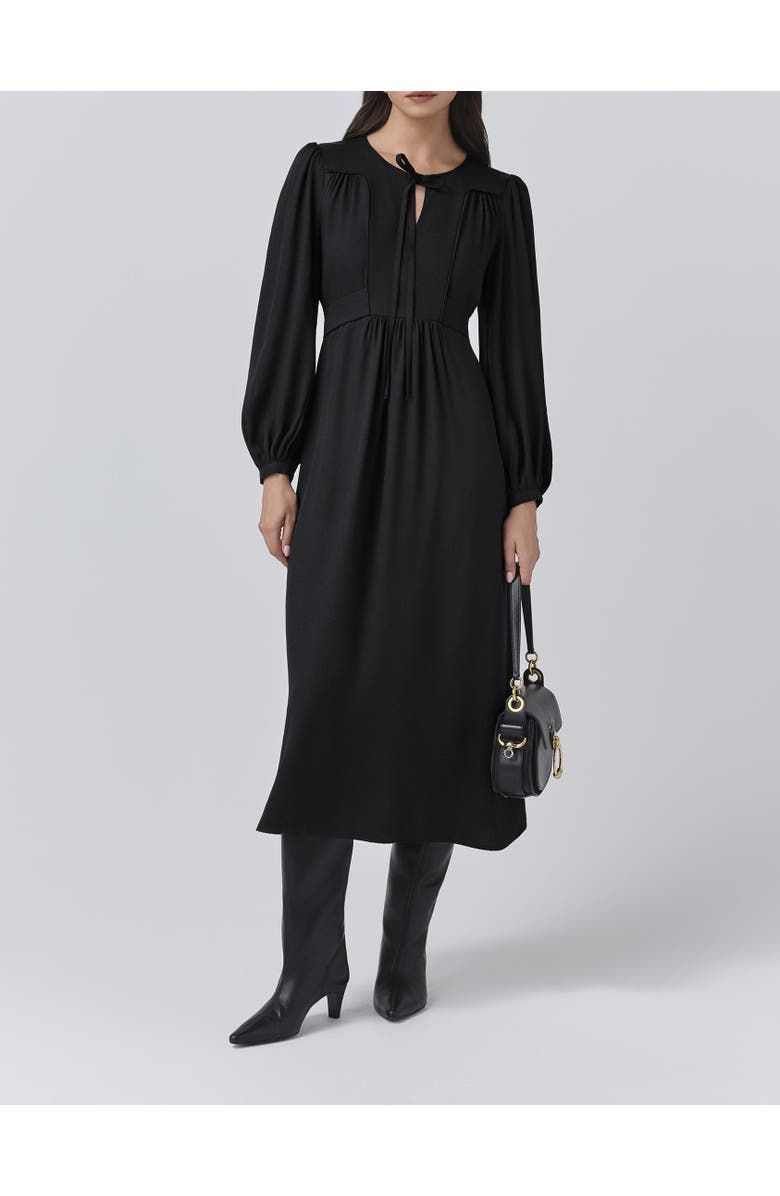 Ghost London Layla Crepe Tie Neck Midi Dress, Alternate, color, Black