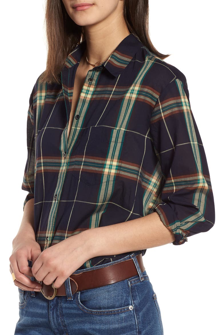 Oversize Ex-Boyfriend Plaid Shirt, Main, color, JADE GREEN