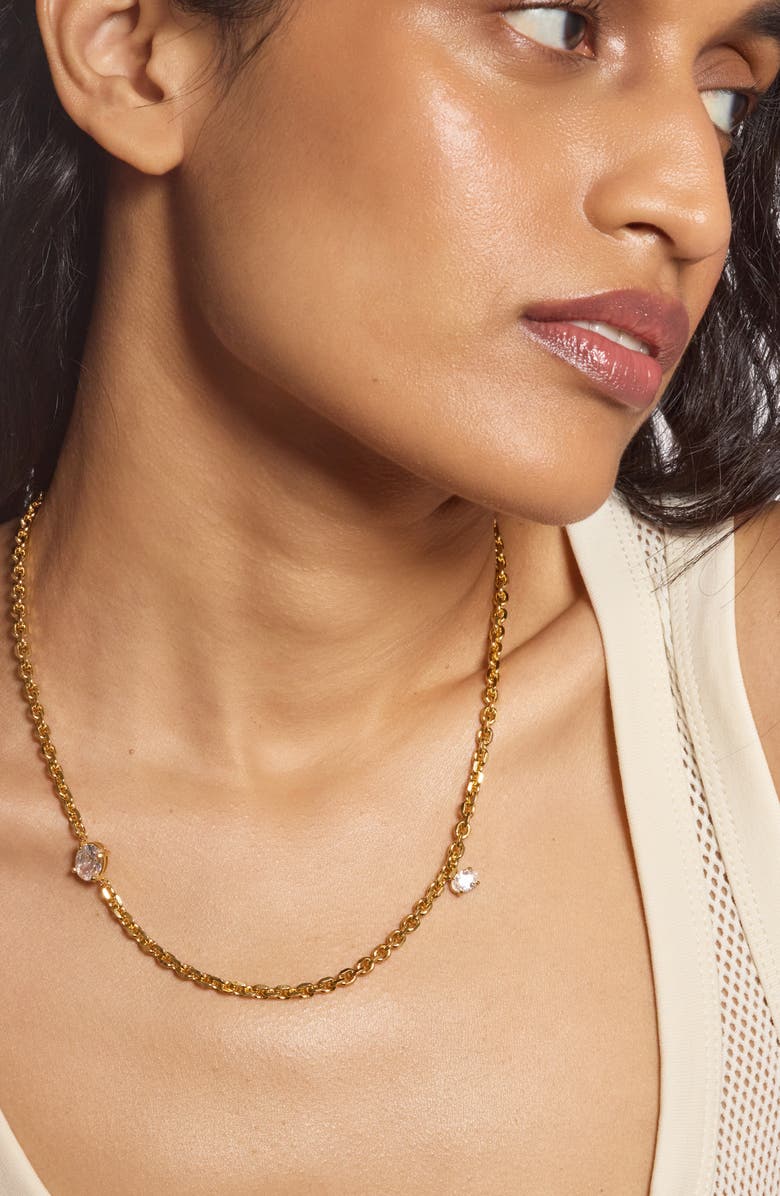 Lady Grey Crystal Tilt Cubic Zirconia Necklace, Alternate, color, Gold/ Clear