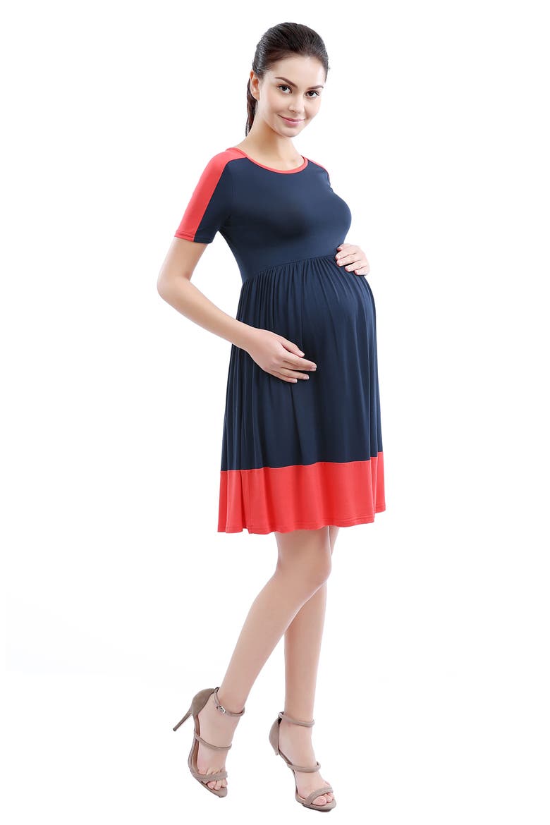 'Amelia' Colorblock Maternity Skater Dress, Alternate, color, NAVY