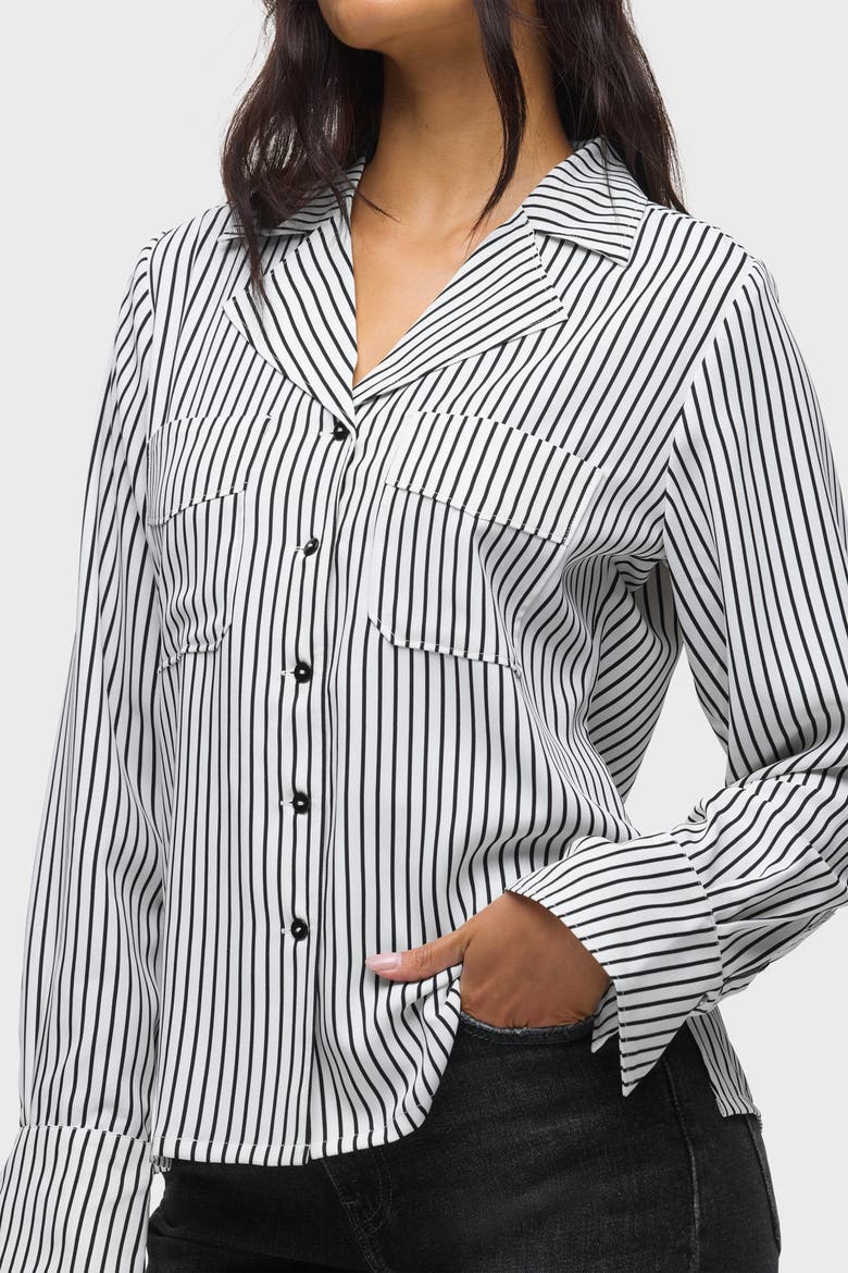 Long Sleeve Camp Shirt, Alternate, color, Black Bengal Strip