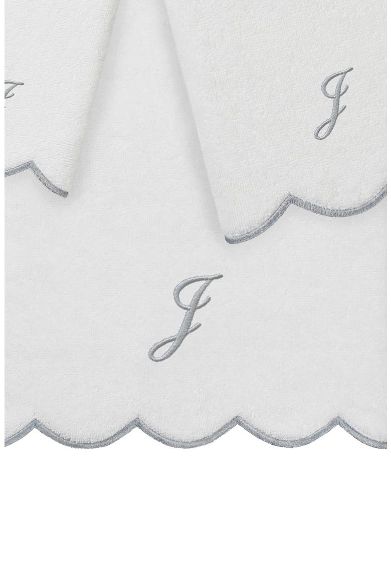 Scallop Personalized Monogram 3-Piece Towel Set, Alternate, color, WHITE/ GRAY J