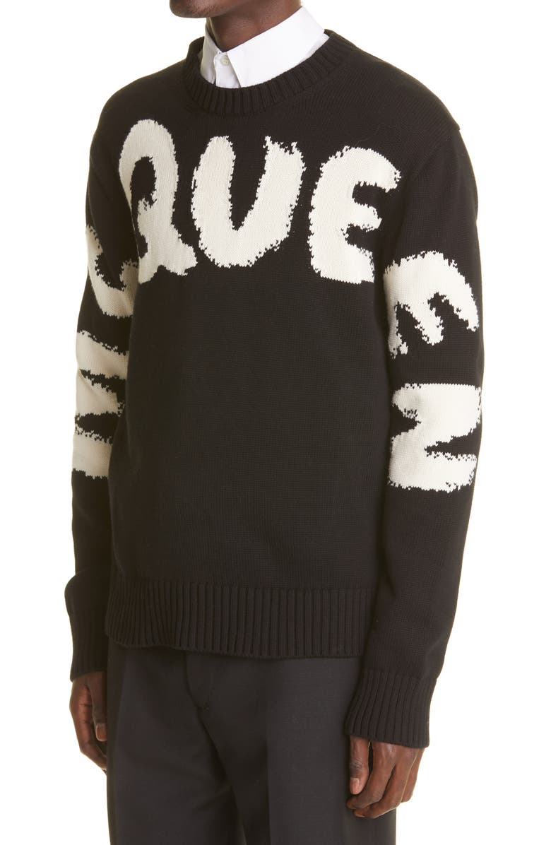 McQueen Alexander McQueen Graffiti Logo Intarsia Organic Cotton Sweater, Alternate, color,