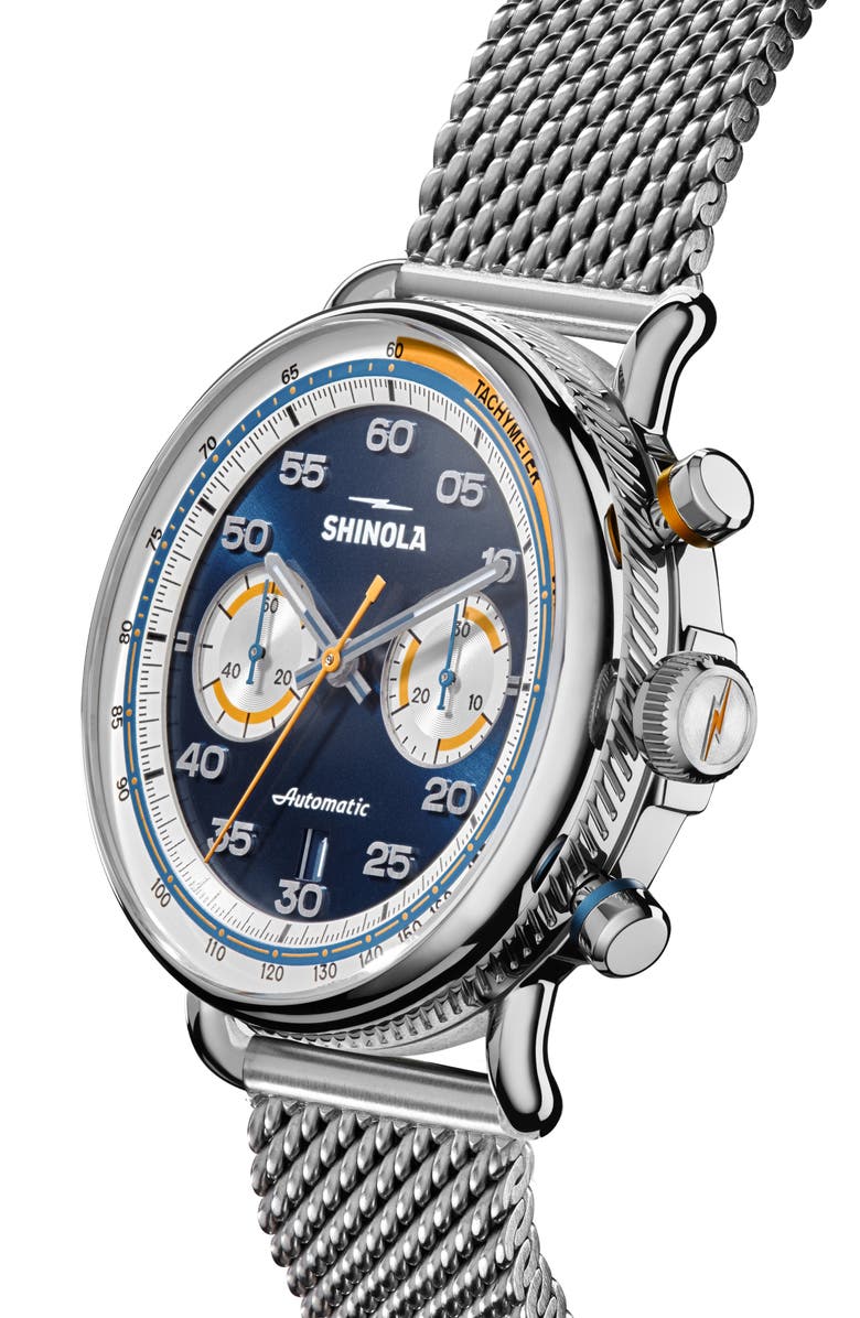 Shinola Canfield Speedway Open Road Automatic Chronograph Mesh Strap Watch, 44mm, Alternate, color, 