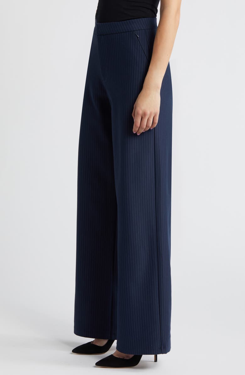 Good American Stripe Ponte Knit Wide Leg Trousers, Alternate, color, Ink Stripe