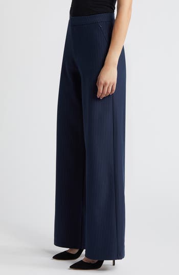 Stripe Ponte Knit Wide Leg Trousers