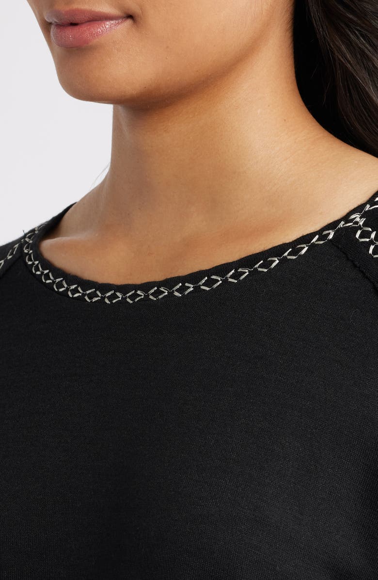 Bobeau Edge Stitch Tunic Top, Alternate, color, Black