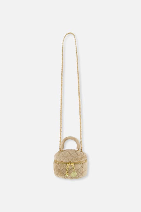 Quilted Faux Fur Chain Strap Zipper Small Bag