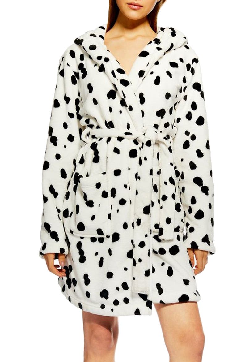 Dalmatian Print Hooded Robe, Main, color, WHITE MULTI