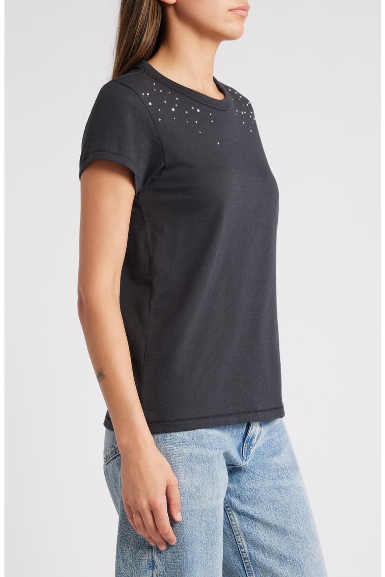 Studded Cotton Crewneck T-Shirt, Alternate, color, BLACK