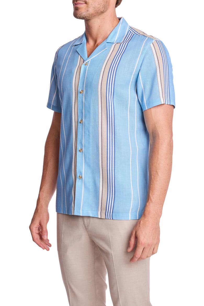 Stripe Linen Blend Camp Shirt, Alternate, color, SAND & SKY STRIPE