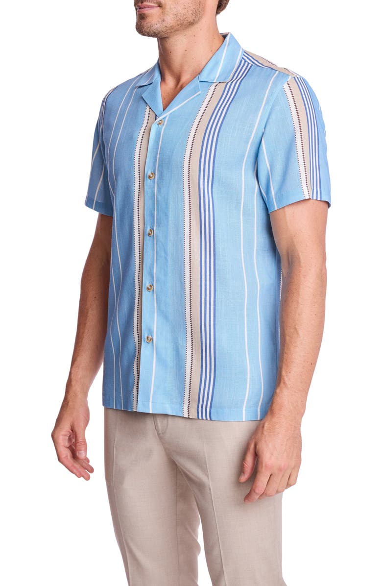 PAISLEY & GRAY Stripe Linen Blend Camp Shirt, Alternate, color, Sand & Sky Stripe