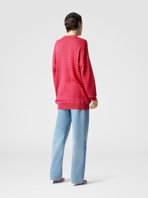 Missoni Tonal Chevron Oversized Cardigan In Magenta Red