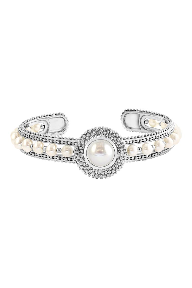 Sterling Silver Cultured Freshwater Pearl Cuff Bracelet, Main, color, WHITE