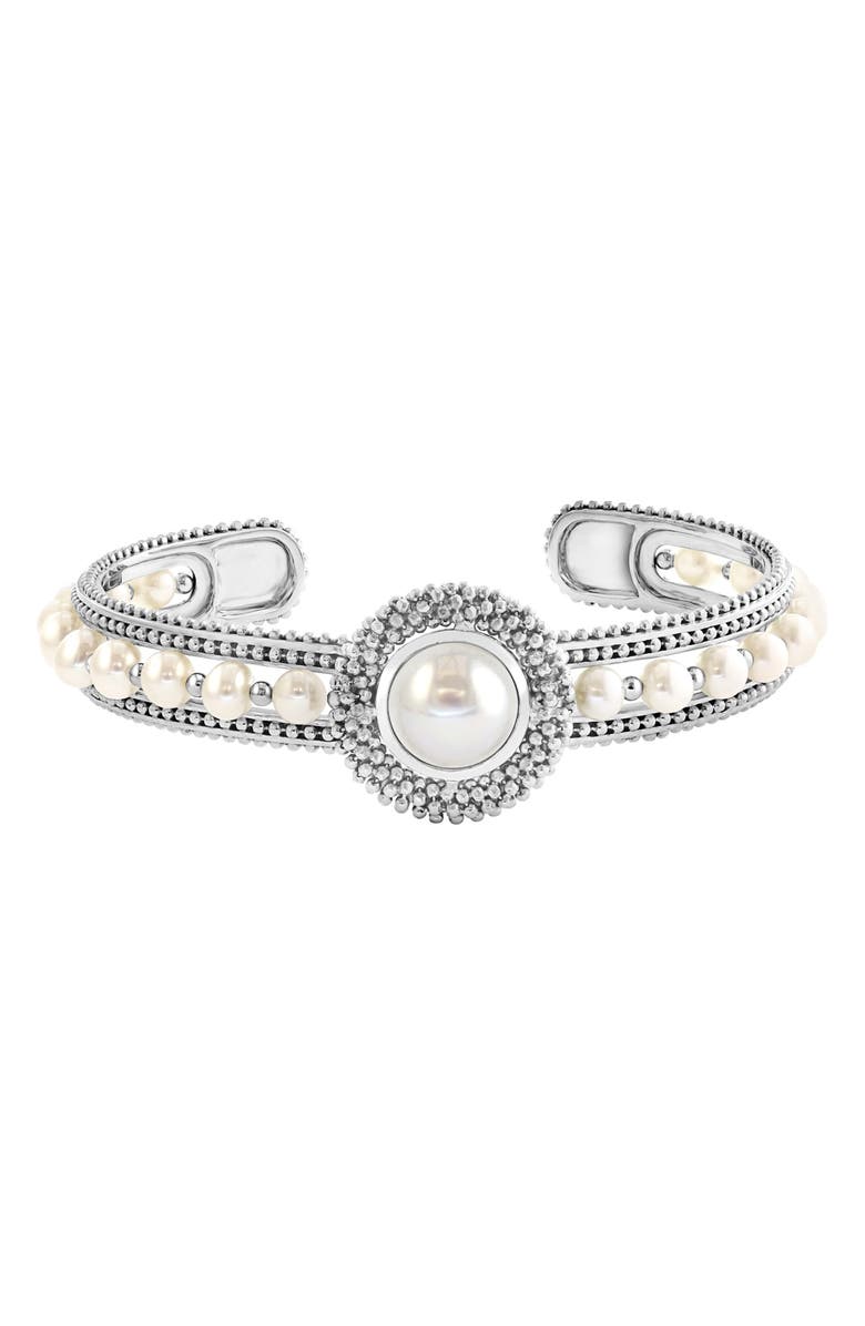 EFFY Sterling Silver Cultured Freshwater Pearl Cuff Bracelet, Main, color, White
