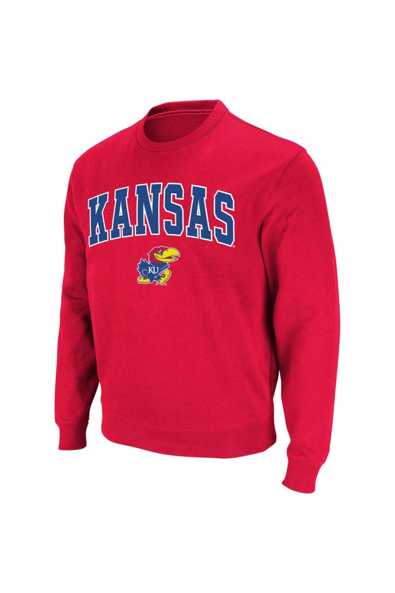 Men's Colosseum Red Kansas Jayhawks Arch & Logo Crew Neck Sweatshirt, Alternate, color, Red