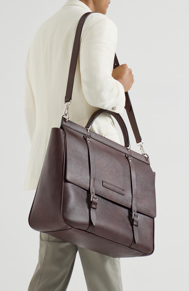 Brunello Cucinelli Calfskin casual briefcase, Alternate, color, Burgundy