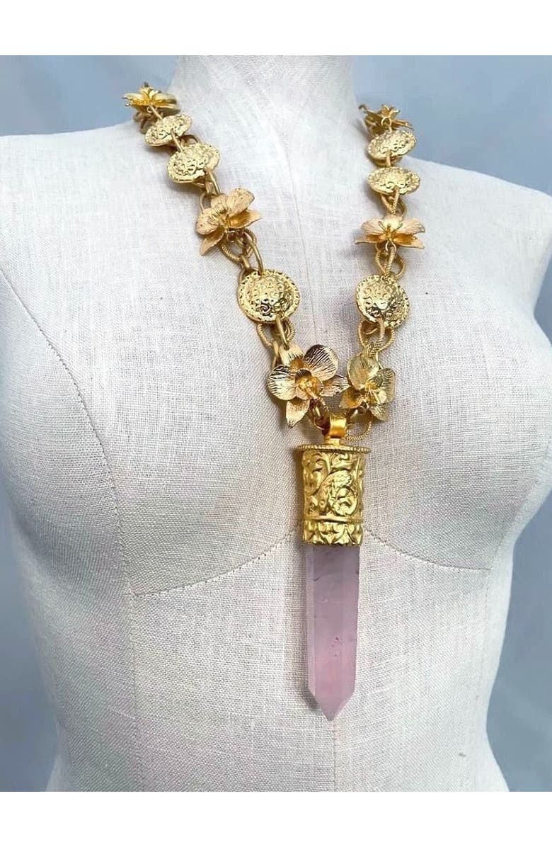 Lunaversoul Sundara Rose Quartz Pendant Necklace, Alternate, color, Gold