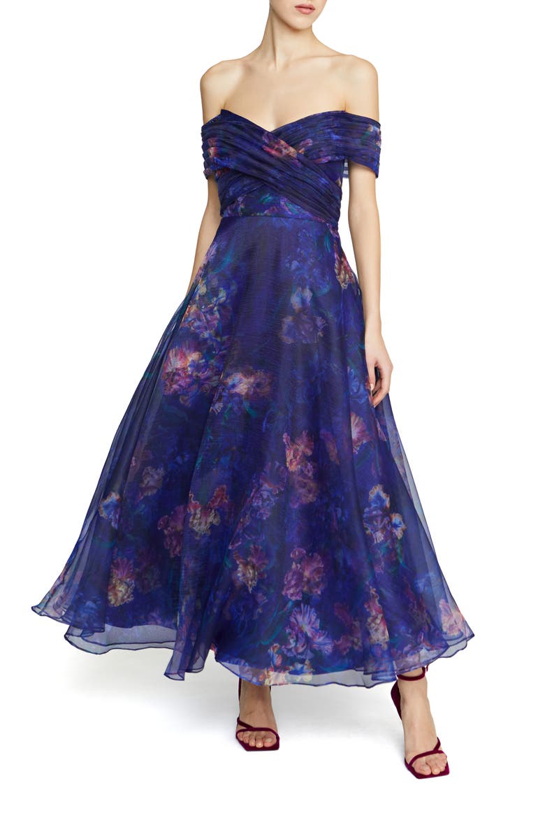 Desiree Off the Shoulder Cocktail Dress, Main, color, MOONLIT IRIS