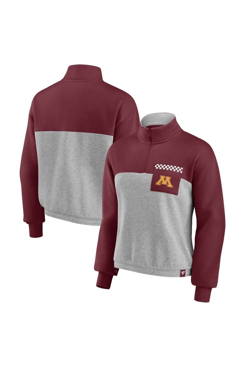 Women's Fanatics Branded Maroon/Heathered Gray Minnesota Golden Gophers Sideline to Sideline Colorblock Quarter-Zip Jacket, Main, color, Maroon