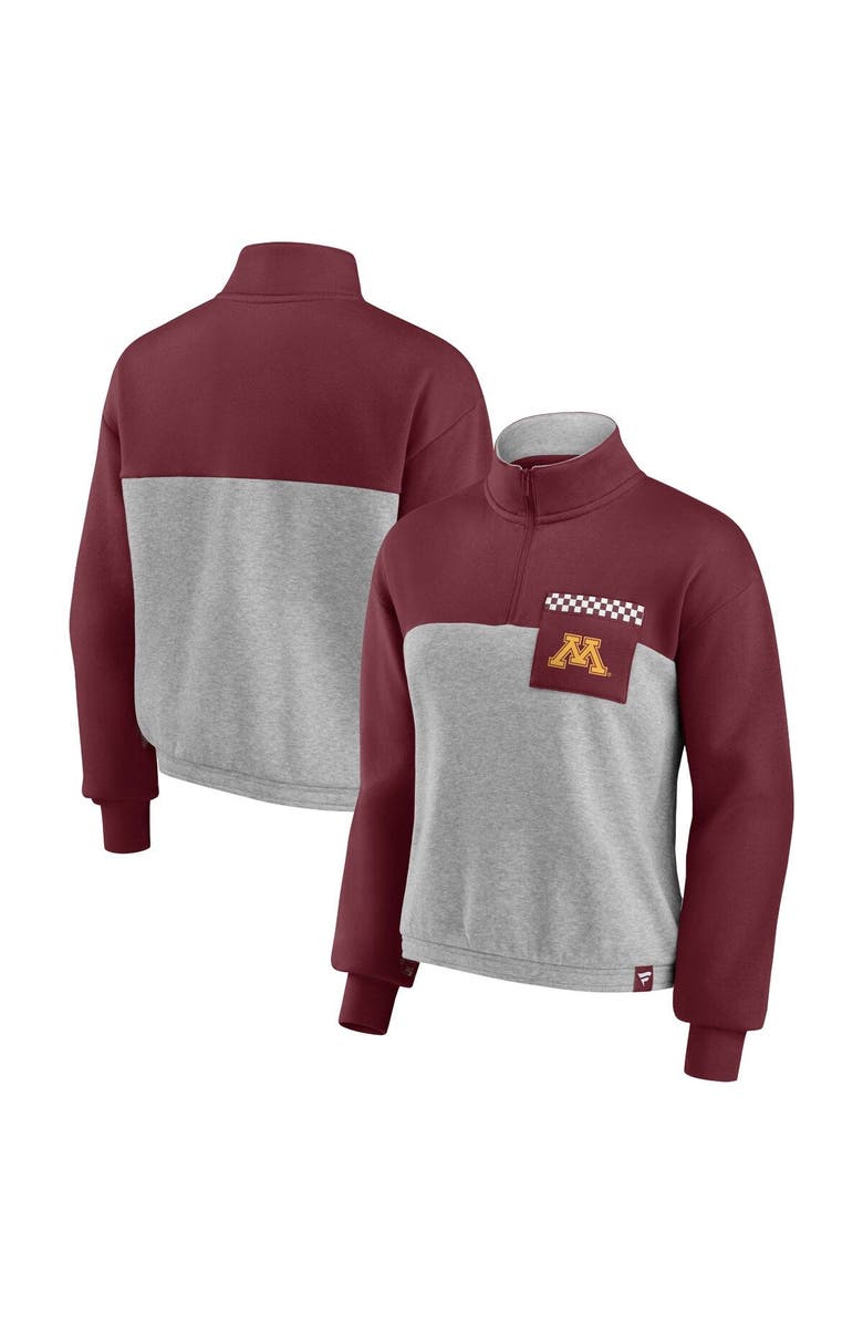 FANATICS Women's Fanatics Branded Maroon/Heathered Gray Minnesota Golden Gophers Sideline to Sideline Colorblock Quarter-Zip Jacket, Main, color, Maroon