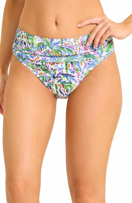Tommy Bahama Poolside Palms Ruched High Waist Bikini Bottoms