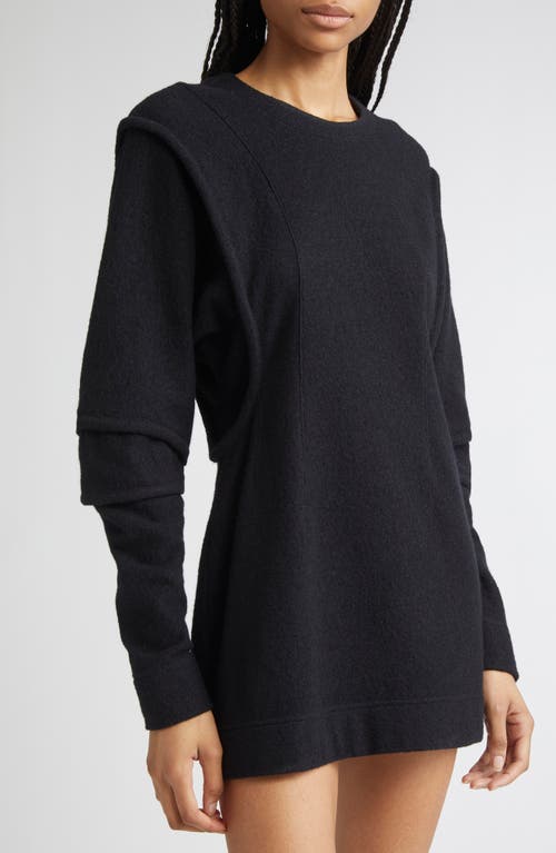 Eckhaus Latta Pallas Long Sleeve Boiled Wool & Cotton Minidress In Black