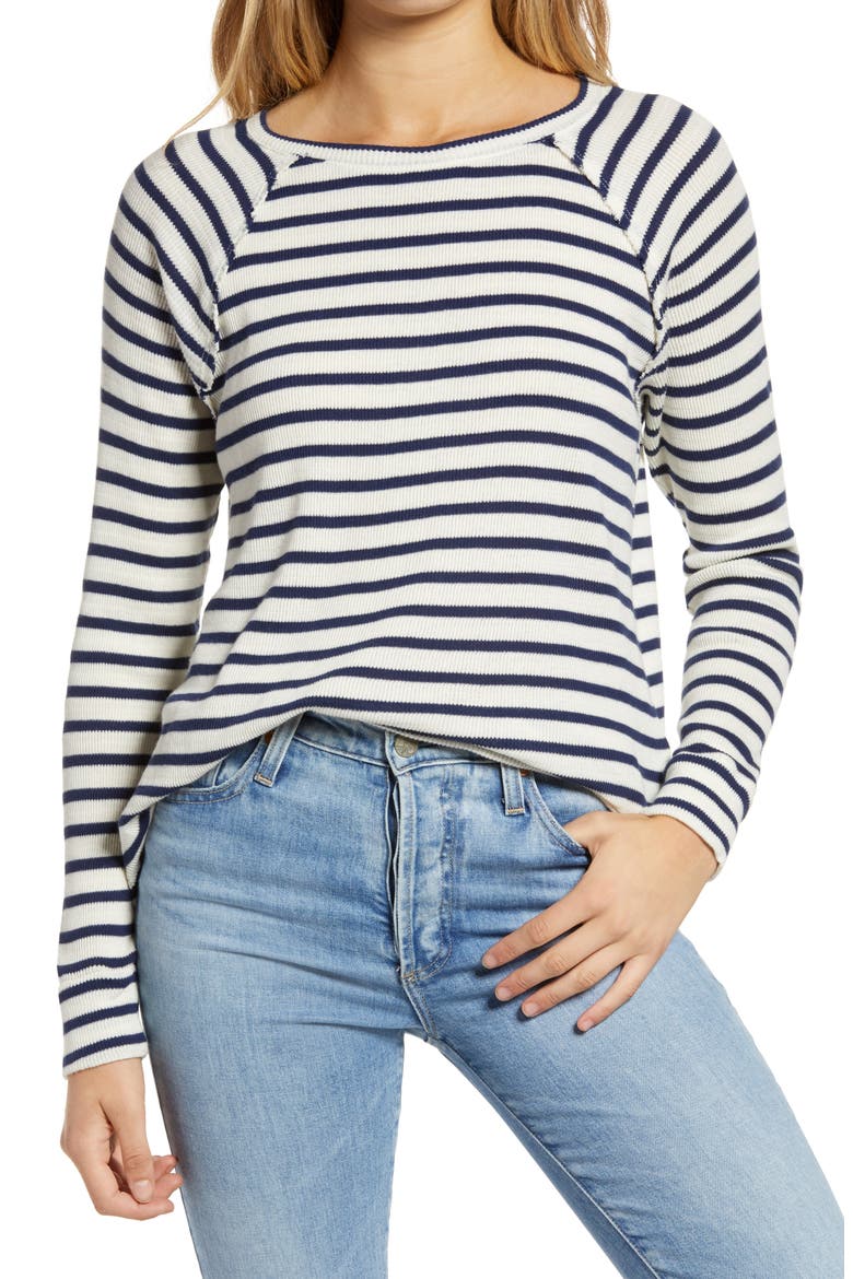 Long Sleeve Thermal Top, Main, color, WHITE- BLUE STRIPE
