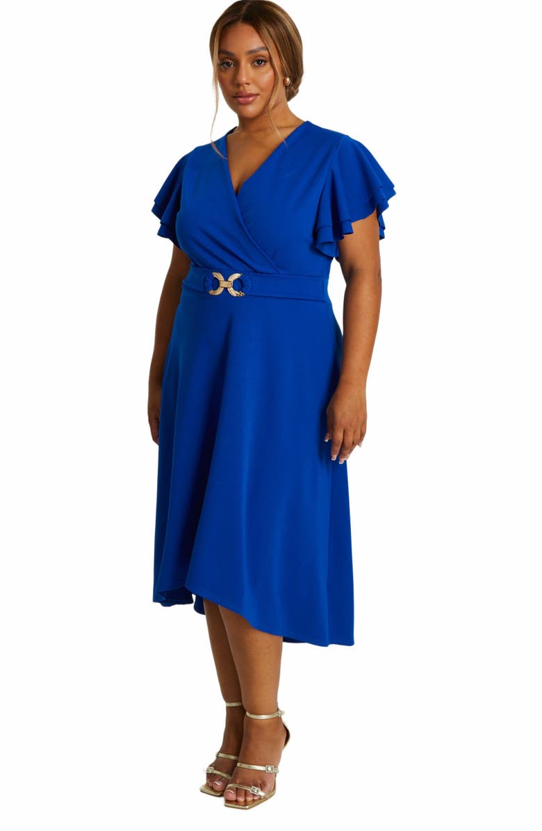 QUIZ Plus Size Buckle Dip Hem Dress, Alternate, color, 