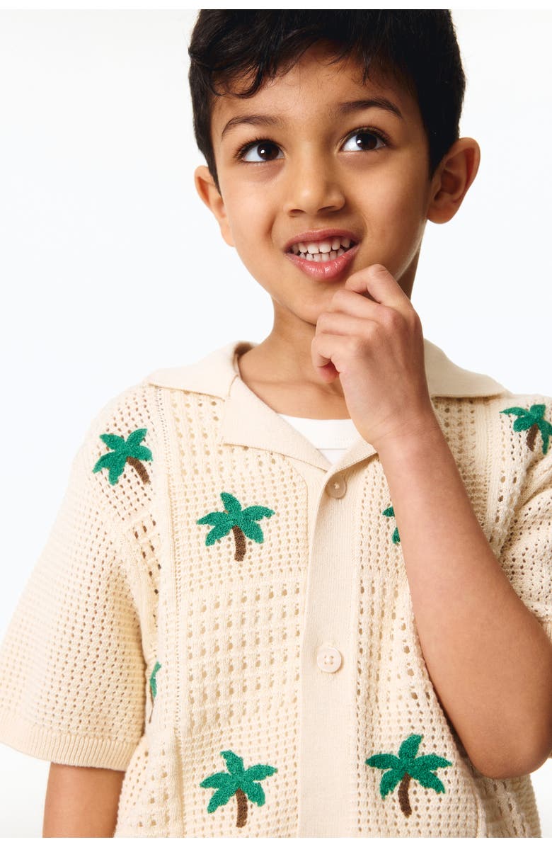 H&M Pointelle-knit Resort Shirt, Alternate, color, Cream/Palm Trees