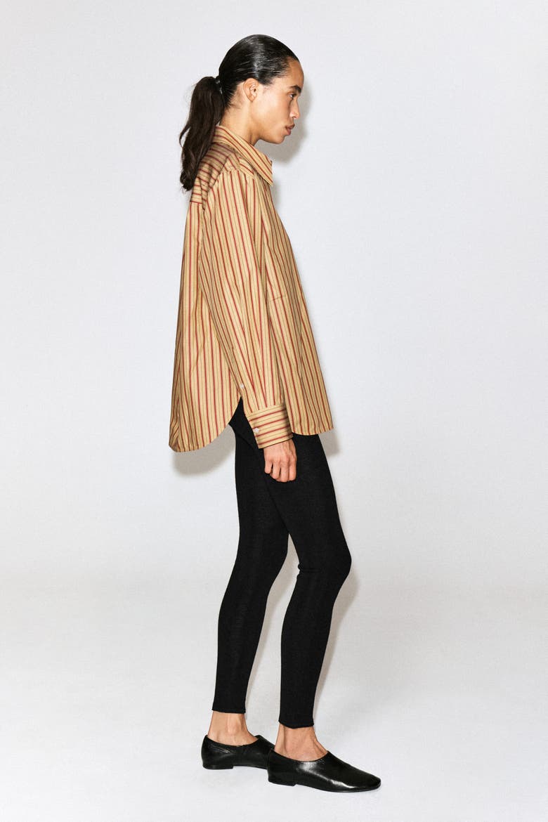Striped Cotton-lyocell Shirt, Alternate, color, HONEY / RED / STRIPED