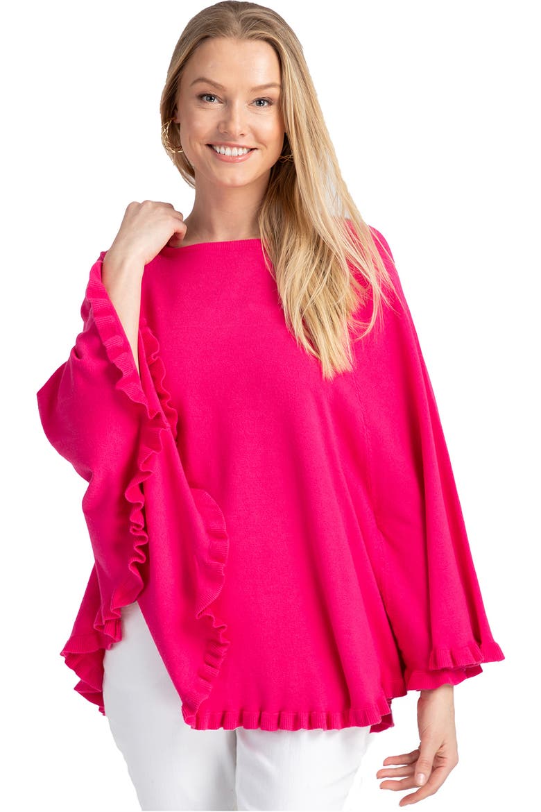 Talia Ruffle Trim Poncho, Alternate, color, FUCHSIA
