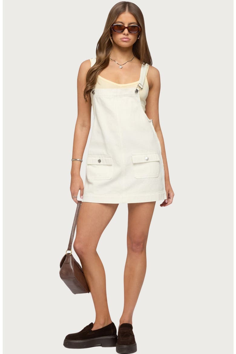 Denim Overall Minidress, Alternate, color, WHITE