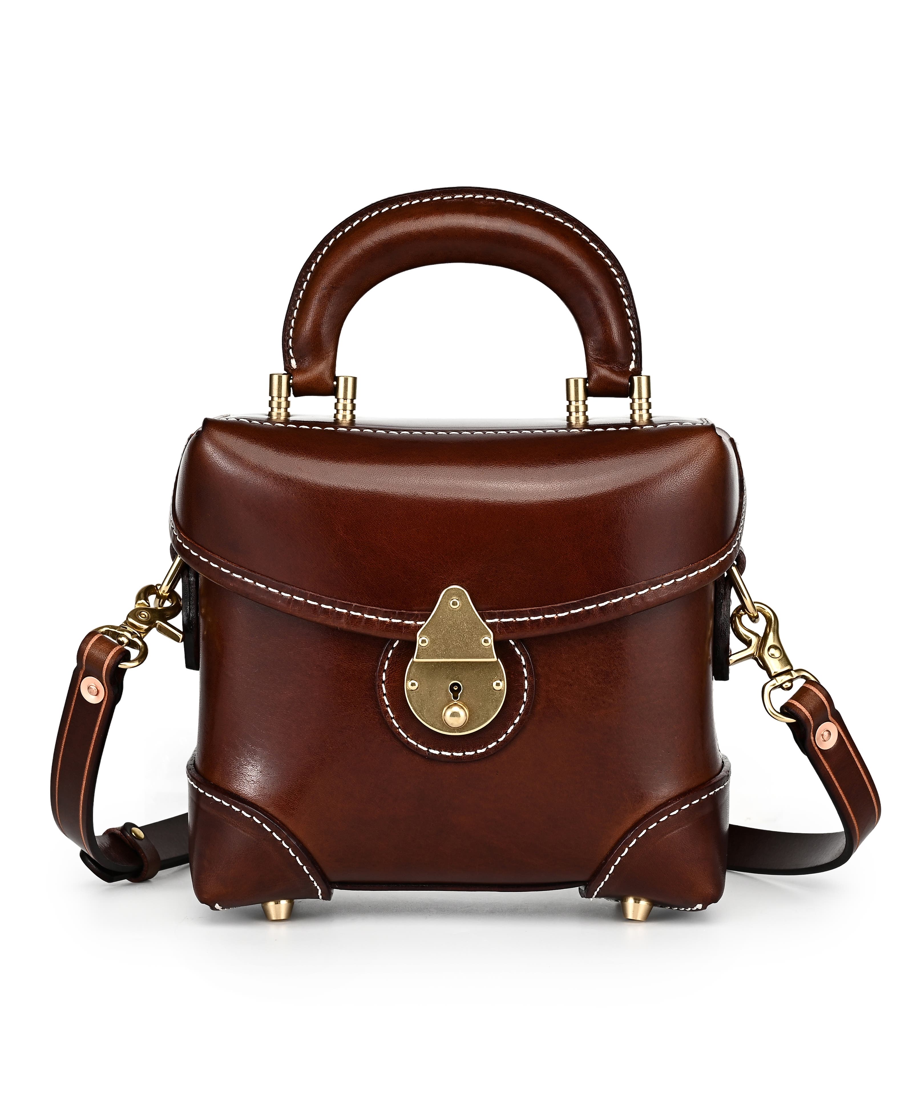 Azalea Genuine Leather Vintage Box Crossbody, Main, color, Taupe