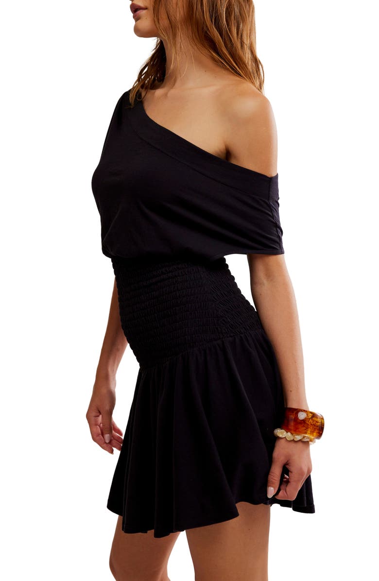 Free People Scorching Hot One-Shoulder Cotton Minidress, Alternate, color, Black