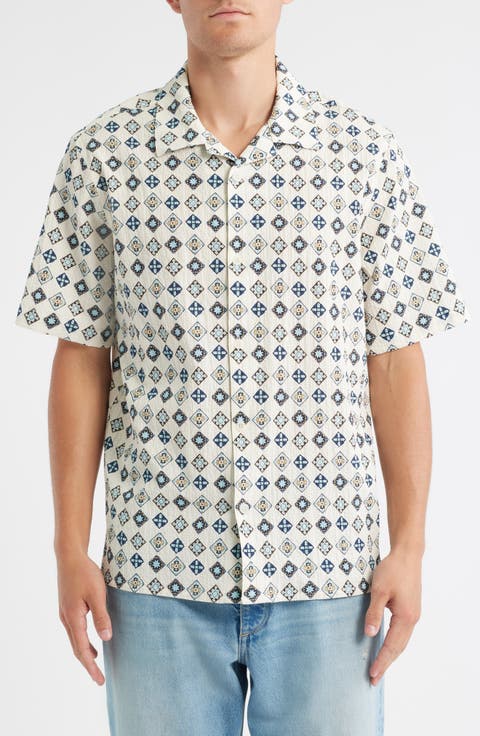 Didcot Geo Tile Print Stretch Seersucker Camp Shirt