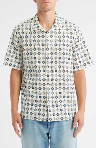 Wax London Didcot Geo Tile Print Stretch Seersucker Camp Shirt