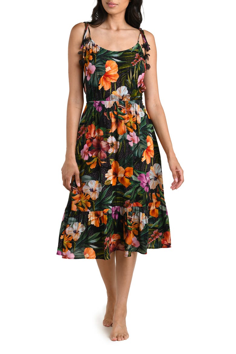 Tropical Hideaway Tie Strap Cover-Up Midi Dress, Main, color, MULTI
